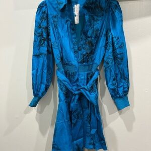 Alice + Olivia Teal Floral Long Sleeve Dress